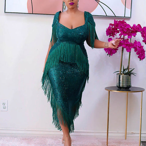Robe de soirée à sequins et franges, coupe ajustée, sexy, robe de demoiselle d'honneur pour femme 
