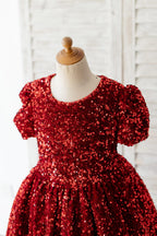 Vestido burdeos de terciopelo con lentejuelas hasta la rodilla (2003227629) 