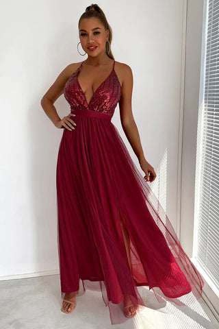 Vestido de fiesta con lentejuelas y escote en V