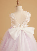 Vestido de niña de las flores sin mangas con cola desmontable de princesa de ensueño 