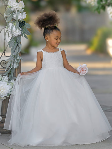 Vestido de princesa/de tul color marfil para niña de las flores 