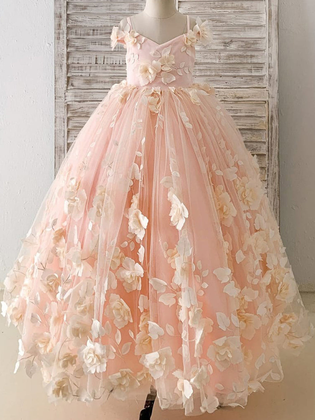 Vestido de niña de las flores de corte A, de satén y tul, hasta el suelo 