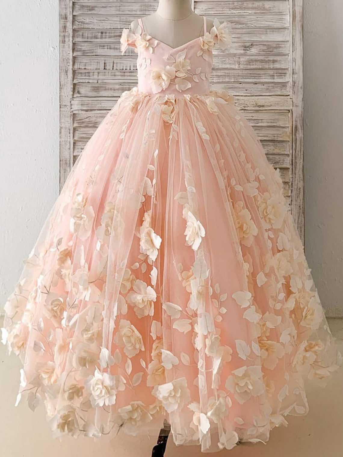 Vestido de niña de las flores de corte A, de satén y tul, hasta el suelo 