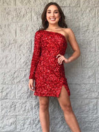 One-Shoulder Sequins Homecoming Dress