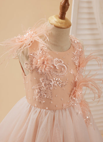 Vestido de princesa rosa para niña de las flores, estilo gala/con cola de tul. 