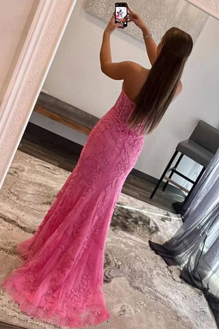 Corset Sweetheart Long Lace Prom Dress with Slit