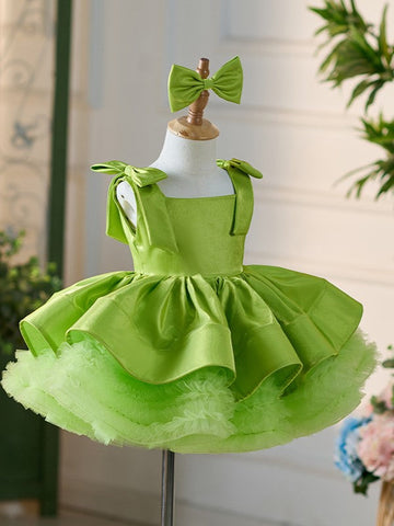 Vestido verde de tul satinado hasta la rodilla para bebé niña 
