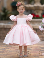 Vestido de princesa/vestido de princesa de satén hasta la rodilla para niña de las flores 