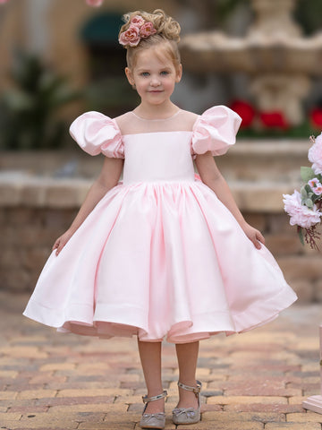 Vestido de princesa/vestido de princesa de satén hasta la rodilla para niña de las flores 