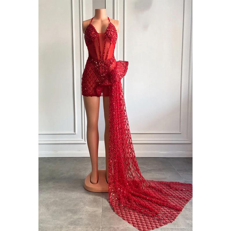 Vestido de fiesta largo con escote en V y cuentas pesadas para chicas negras 