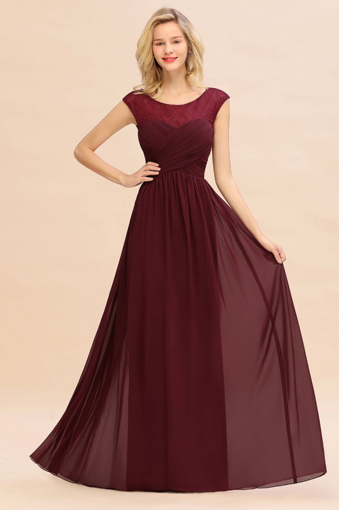 Robe de soirée longue bordeaux à manches courtes en mousseline de soie, robe de demoiselle d'honneur