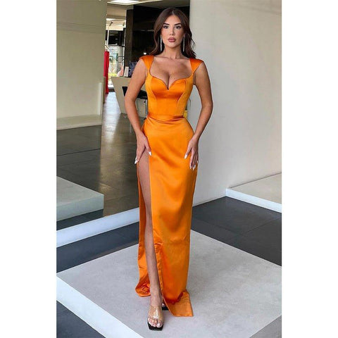 Vestido de fiesta formal largo con mangas cortas y abertura alta