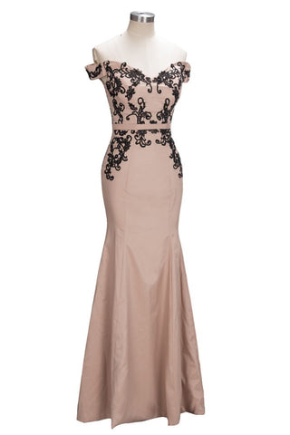 Vestidos de fiesta largos de sirena con mangas cortas y hombros descubiertos con apliques