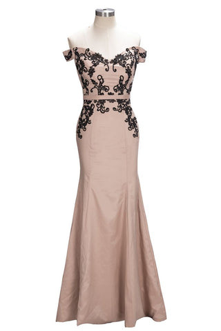 Vestidos de fiesta largos de sirena con mangas cortas y hombros descubiertos con apliques