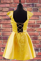 Cap Sleeves Short Royal Blue Homecoming Dress with Lace Up Back PD321