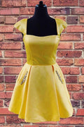 Cap Sleeves Short Royal Blue Homecoming Dress with Lace Up Back PD321