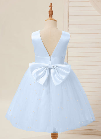 Vestido de princesa/vestido de princesa de satén y tul hasta la rodilla para niña de las flores 