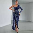 One Shoulder Hollow Out Cutout Dress with Tassel Sequin – Sexy Party Evening Dress