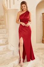 Robe de demoiselle d'honneur longue bordeaux asymétrique
