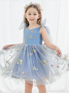 Vestido de niña pequeña de las flores, corte en A, sin mangas, de tul bordado floral. 
