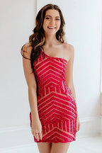 Sheath One Shoulder Sequins Tight Short Homecoming Dress