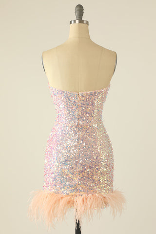 Sequin Homecoming Dress with Feathers