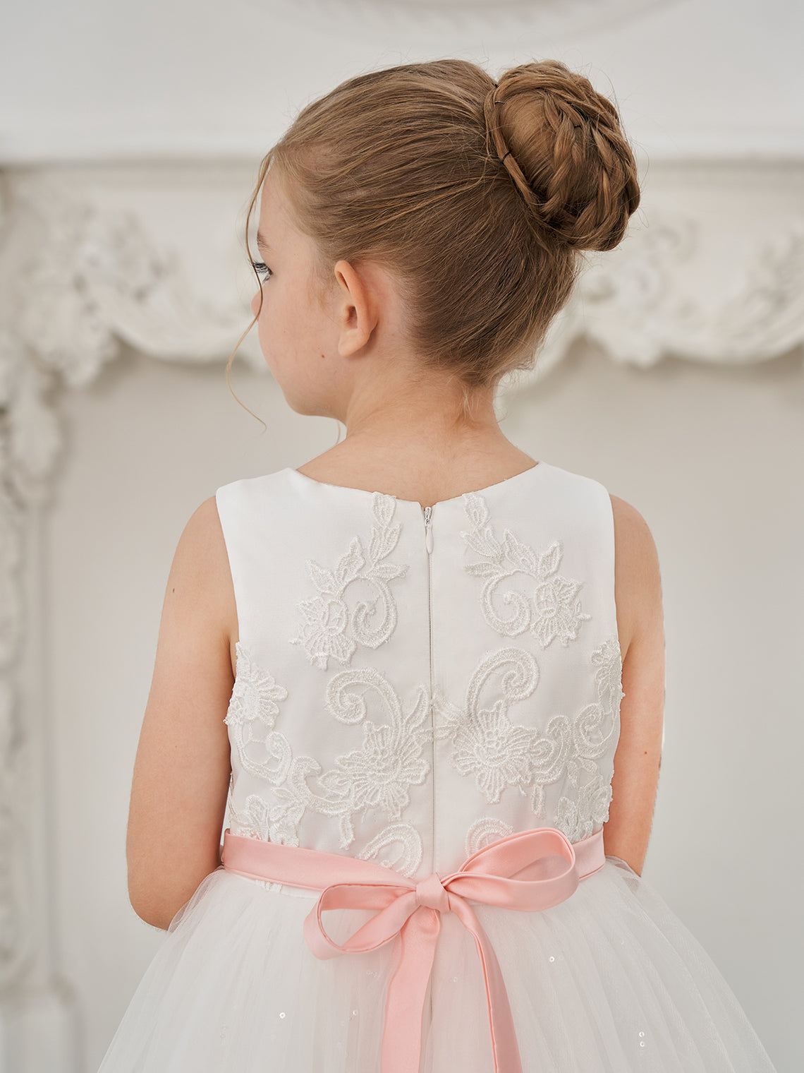 Vestido de princesa/de tul color marfil para niña de las flores 