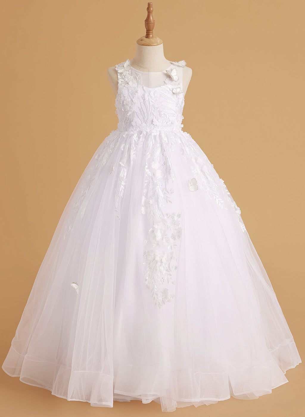 Vestido de princesa rosa para niñas con apliques de encaje 