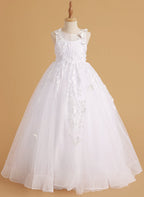 Vestido de princesa rosa para niñas con apliques de encaje 