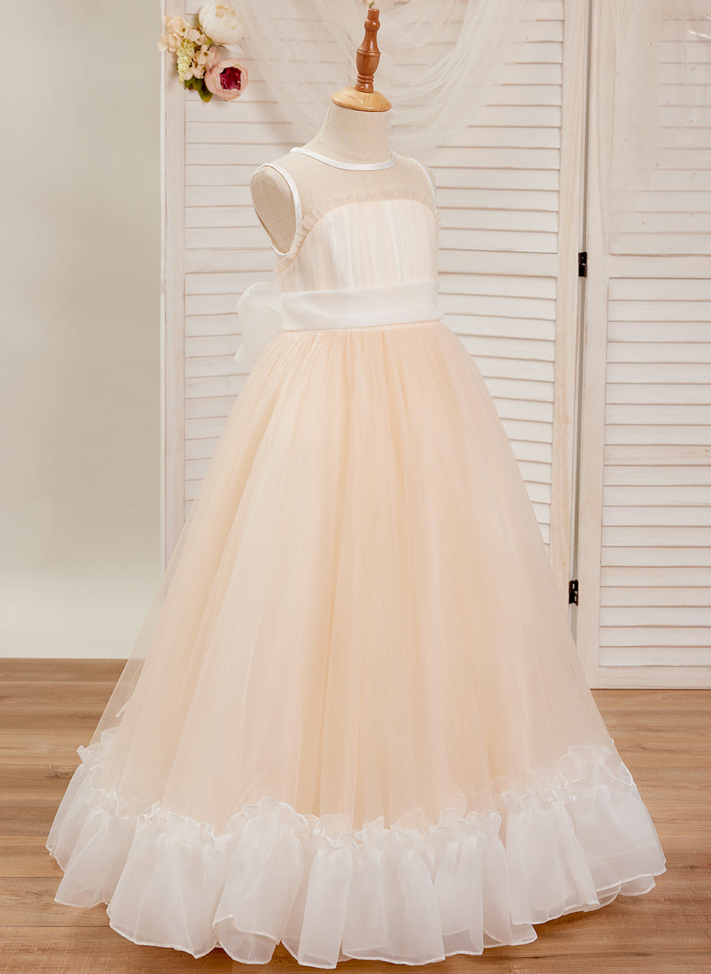 Vestido rosa de corte A, largo hasta el suelo, de tul y organza (010226975) 