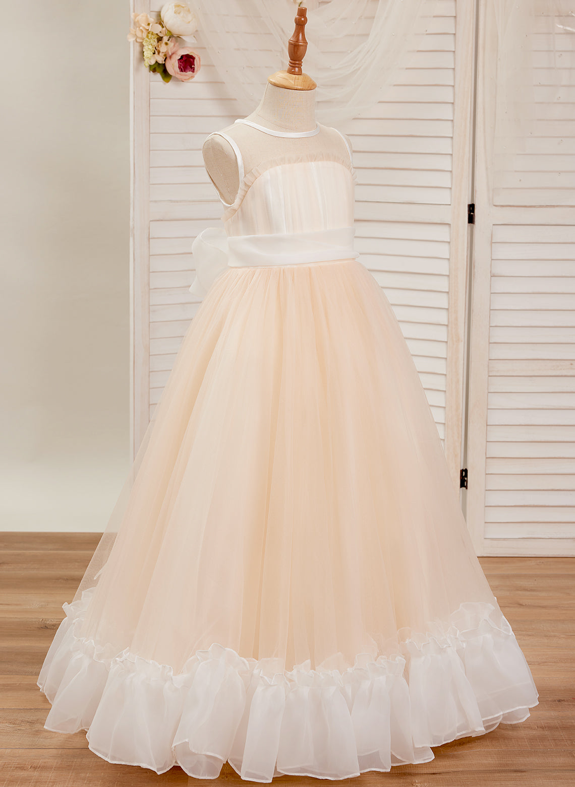 Vestido rosa de corte A, largo hasta el suelo, de tul y organza (010226975) 