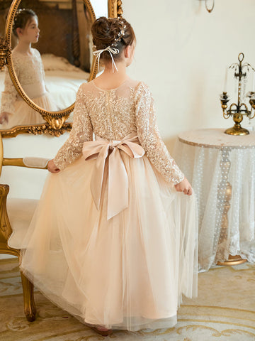 Vestido de niña de las flores de tul corte A hasta el tobillo 