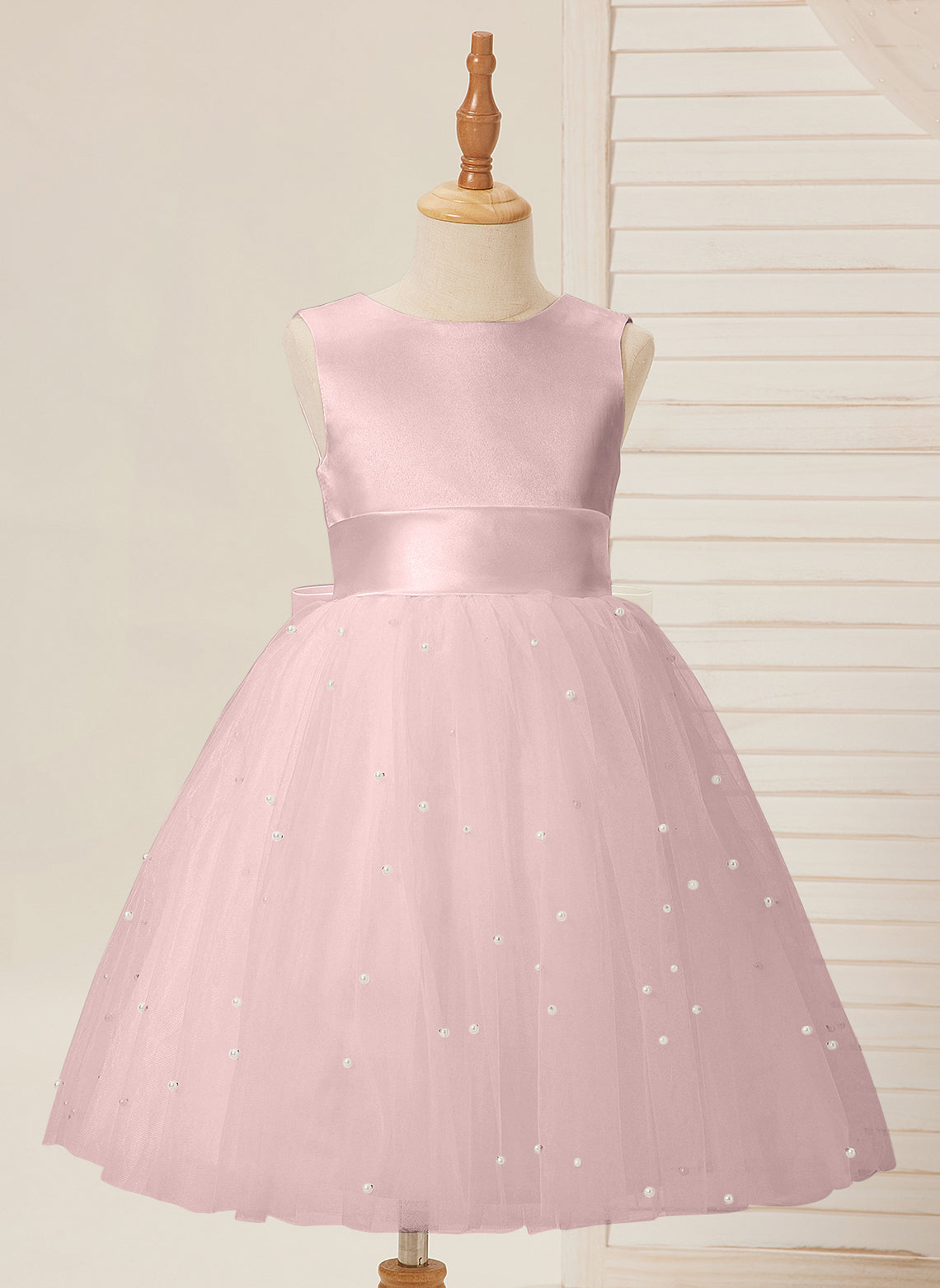 Vestido de princesa/vestido de princesa de satén y tul hasta la rodilla para niña de las flores 
