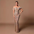 Off Shoulder Slit Strapless Floor Length Prom Dress