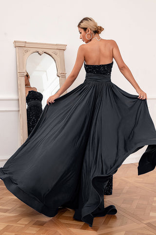 Vestido de graduación sin tirantes con lentejuelas reales