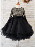 Vestido de fiesta negro para niña con lentejuelas hasta la rodilla 