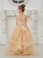 Vestido de princesa/vestido de princesa con cola de tul y vestido de niña de las flores color champán 