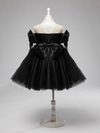 Vestido de tul negro hasta la rodilla con hombros descubiertos para bebé niña 