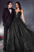 Robe de bal longue à paillettes et à volants