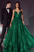 Robe de bal longue à paillettes et à volants