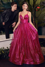 Robe de bal longue à paillettes et à volants