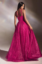 Robe de bal longue à paillettes et à volants