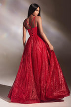 Robe de bal longue à paillettes et à volants