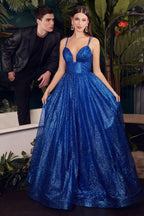 Robe de bal longue à paillettes et à volants