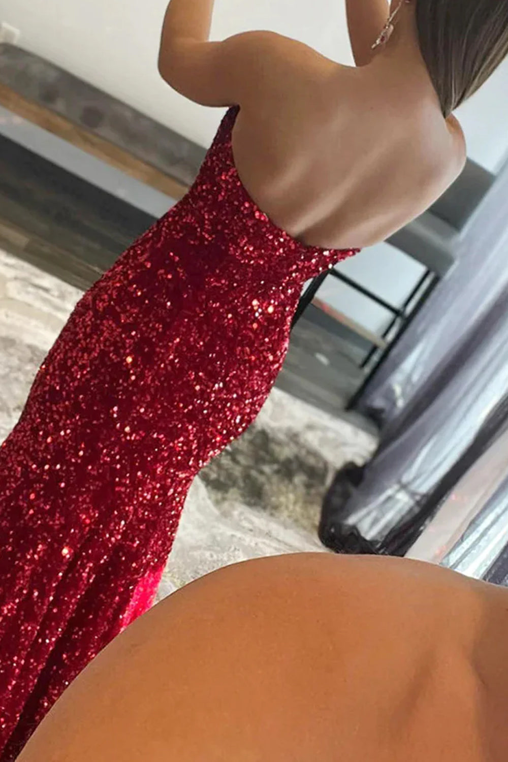 Robe de bal sirène royale à sequins sans bretelles