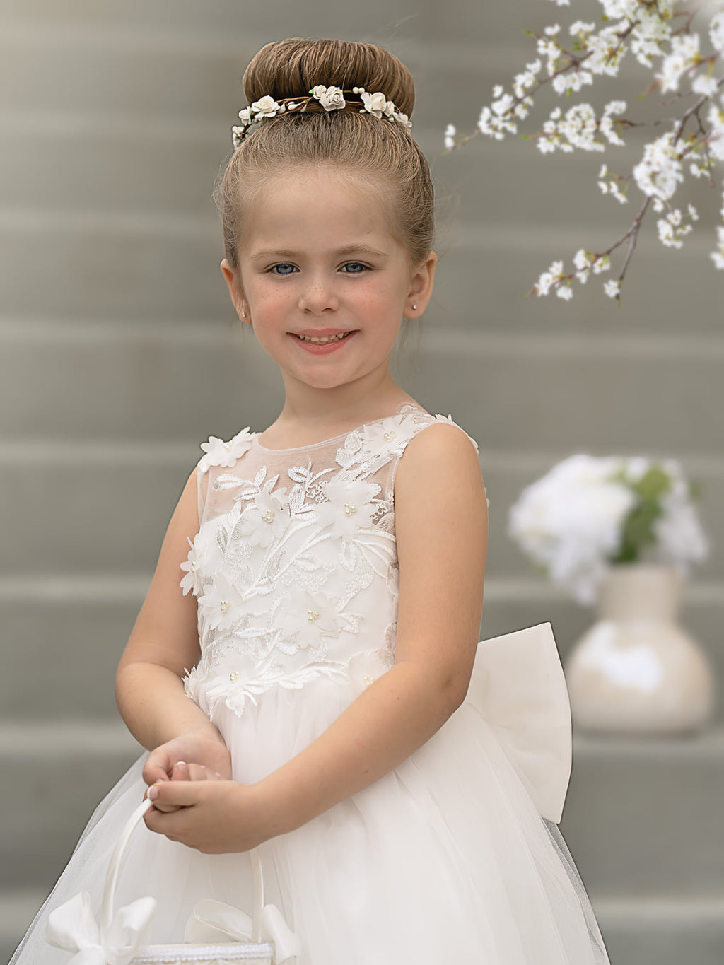 Vestido de niña de las flores sin mangas de encaje y tul con cuentas, estilo princesa de ensueño 