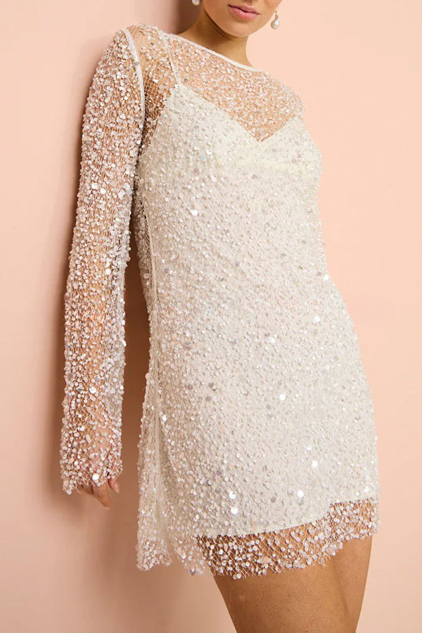 Robe courte en tissu à sequins et perles Sparkle and Shine avec jupon séparé 