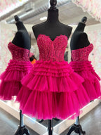 Vestido de fiesta de línea A con escote corazón y volantes