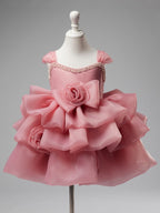 Vestido de organza con flores 3D hasta la rodilla para fiesta de primer cumpleaños de niña 