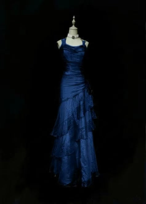 Elegante vestido de noche largo de corte A con capas Y7776